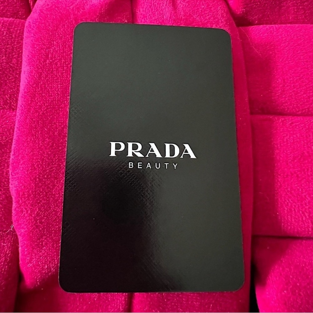Prada Beauty Card on Pink Background